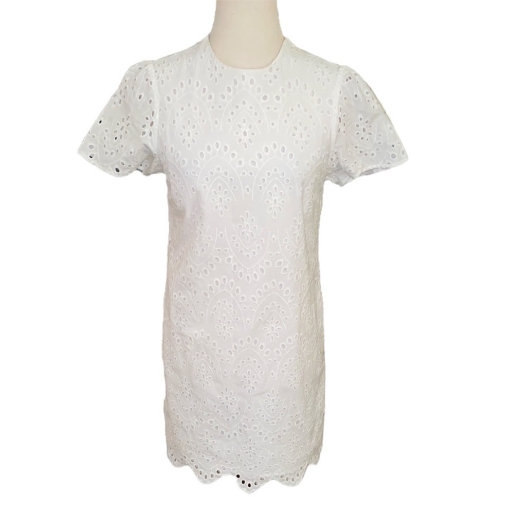 Zara white eyelet shift scalloped dress Small - Picture 5 of 15
